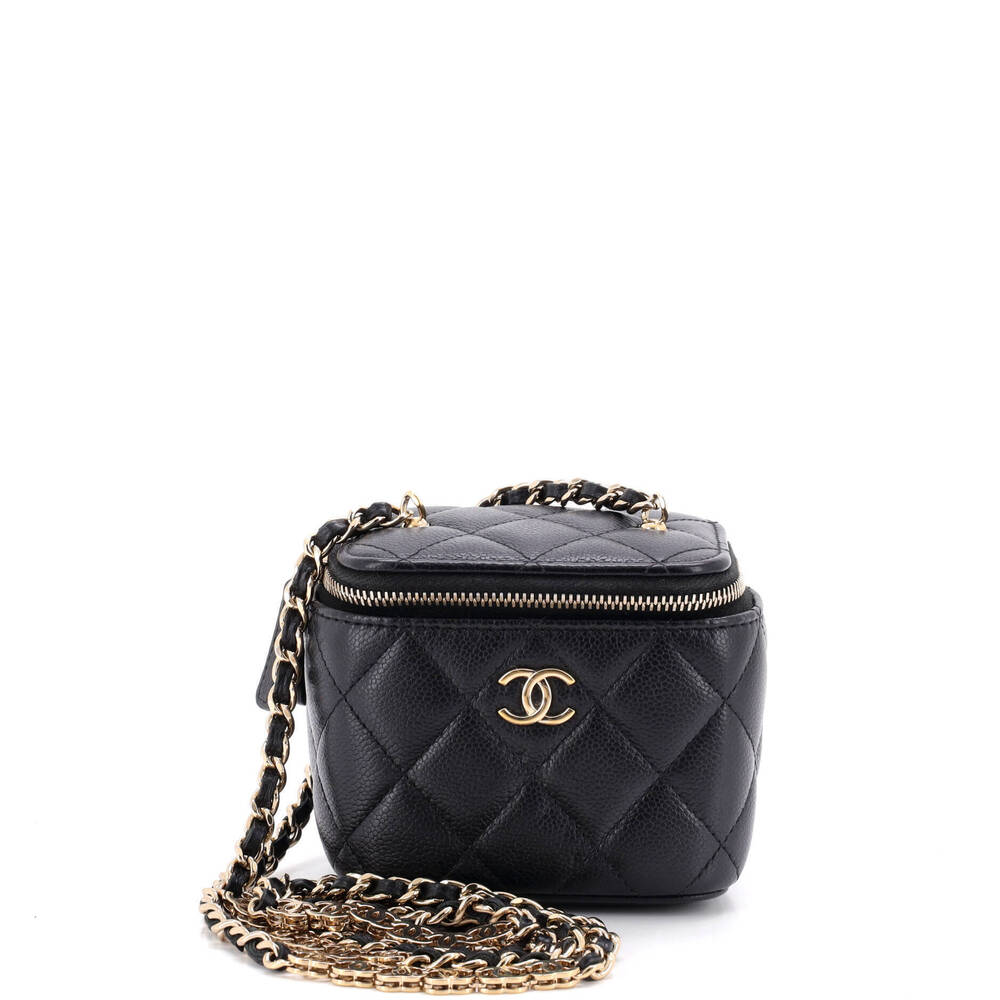 Chanel Mini Tiny CC Link Vanity Case with Chain Quilted Caviar